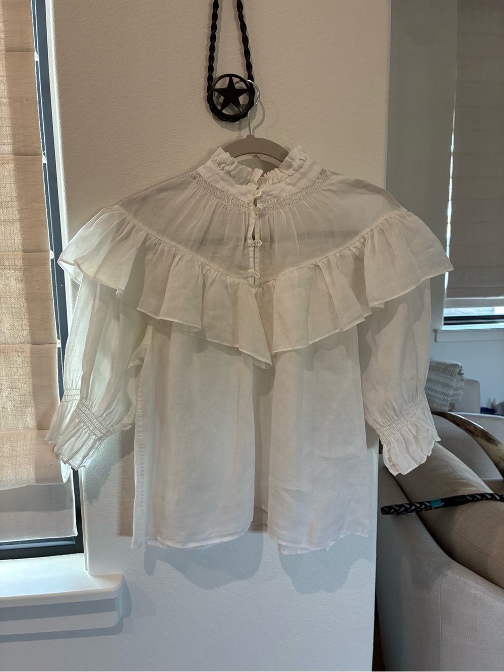 Frame Denim White Ruffle Yoke Blouse